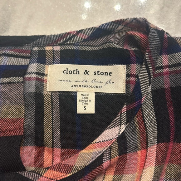 Cloth & Stone for Anthropologie Mallory Plaid Short Sleeve Back Button Blouse-Sm - Picture 13 of 13